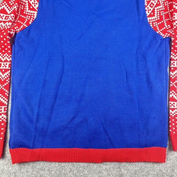 Jolly Sweaters Ugly Christmas Fair Isle Cats Adult XL Blue Red Stars Lights Up* - Picture 10 of 12